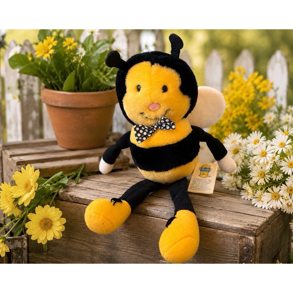 1984 Dakin Bees Knees Bumble Bee Plush 13” Stuffed Animal Bow Tie VTG